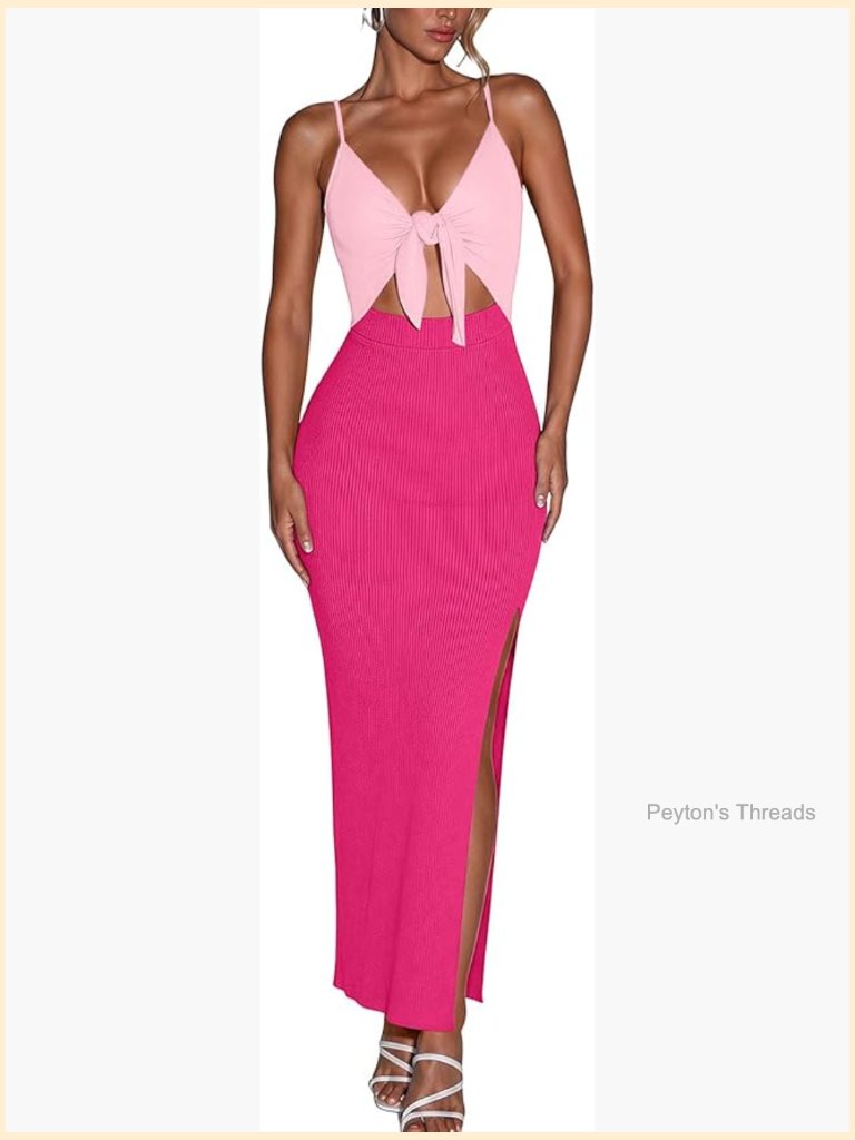 Spaghetti Strap Sleeveless Maxi Dress With Built-In Bra, Cutout, Side Slit